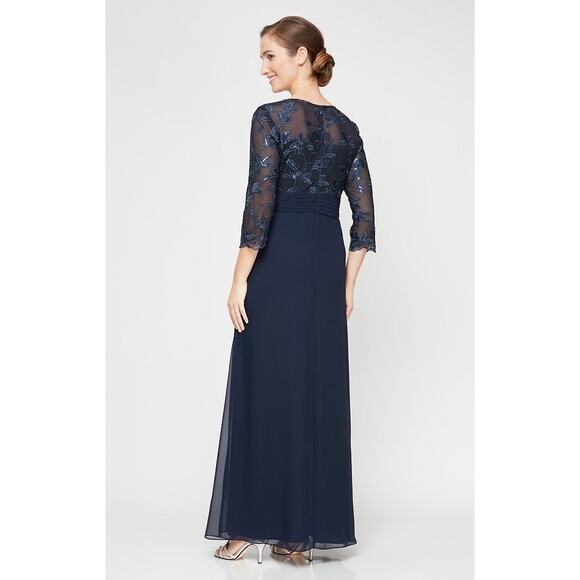 Alex Evenings Navy Sequin Embroidered Bodice Gown NWT - Picture 2 of 7